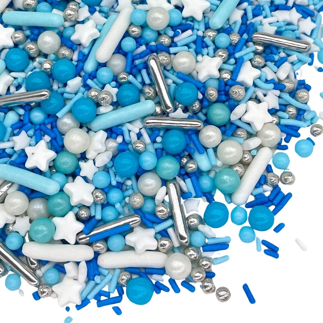 Edible Cake and Cupcake Sprinkles with Assorted Shapes and Sizes for Parties, Metallic Sprinkle Mix for Cookies, Ice Cream, Cake and Cupcake Decorating, 4 oz, Blue sprinkles